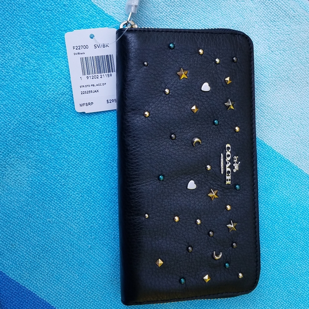 Coach Star Studded Black Pebble Leather Wallet NWT - Picture 15 of 15